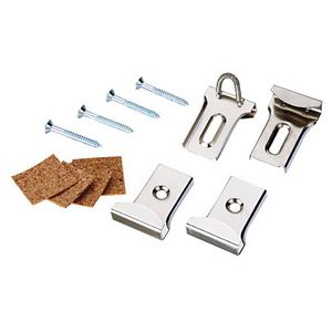 Set a 4st. spiegelklemmen (max. 0,8M² / d ≤ 5mm) messing vernikkeld incl. schroeven + kurkplaatjes