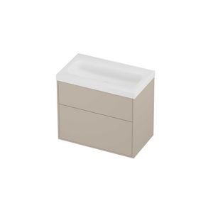Haga Set polystone Mezza wastafel zonder kraangat en onderkast tbv grepen 2 laden a-symmetrisch in kader 800x460x730mm matt White/Soft linen