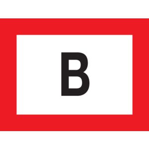 STICKER 300x400 "B" FOND WIT,RAND ROOD,LETTER ZWRT