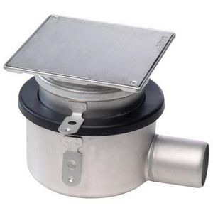 Vloerput RVS304 145x145mm zijuitlaat 50mm luchtdicht afsluitbaar incl. vacuumzuignap