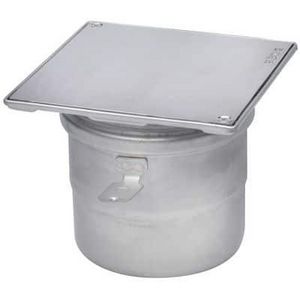 Vloerput RVS304 145x145mm onderuitlaat 110mm luchtdicht afsluitbaar incl. vacuumzuignap