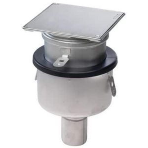 Vloerput RVS304 145x145mm onderuitlaat 50mm luchtdicht afsluitbaar incl. vacuumzuignap