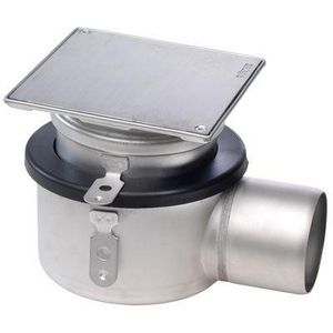 Vloerput RVS304 145x145mm zijuitlaat 75mm luchtdicht afsluitbaar incl. vacuumzuignap
