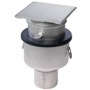 Vloerput RVS304 145x145mm onderuitlaat 75mm luchtdicht afsluitbaar incl. vacuumzuignap