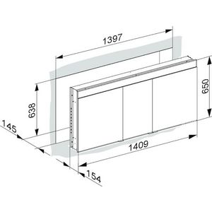 Edition 400 spiegelkast 1410x650x154mm zilver geelox.wandinb