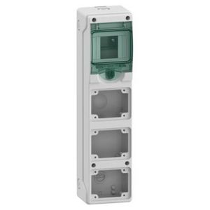 Mini verdeler contactdoos, 1x4 mod. 3 openingen 65x85mm (W)98mm