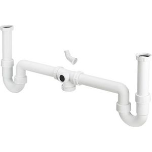 PP dubbele gootsteensifon 1.1/2" wit 80 - 680mm verstelbaar