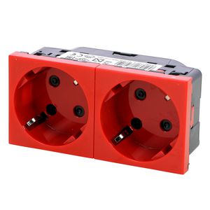 Wandcontactdoos + posp. 2v kv 4 modulen rood Mosaic