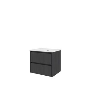 Set Proline porselein Elegant wastafel wit met 1 kraangat onderkast symmetrisch black oak 60x46cm