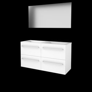 Set BASIC-46 onderkast 120cm Ice White (2x 60cm) met grepen 4x la acryl wastafel z/ kraangat spiegel op plaat (B46GR120A0IW)