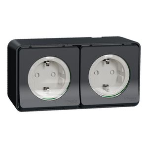 Wandcontactdoos 2V Horizontaal IP55 Grijs/An Mureva Styl DIY