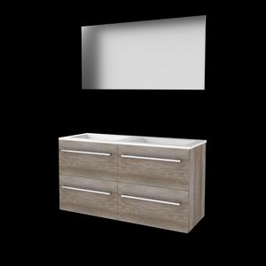 Set BASIC-46 onderkast 120cm Scotch Oak (2x 60cm) met grepen 4x la acryl wastafel 2x kraangat spiegel op plaat (B46GR120A2SO)