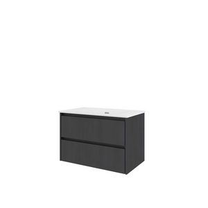 Set Proline porselein Elegant wastafel wit zonder kraangat onderkast symmetrisch black oak 80x46cm