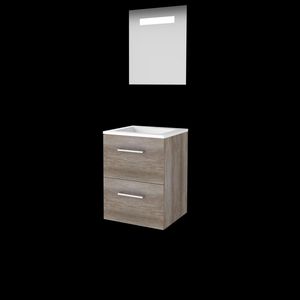 Set ECONOMIC-46 onderkast scotch oak 50cm grepen chroom 2x la acryl wastafel 1x kraangat spiegel geïn. LED-verl. (E46GR50A1SO)