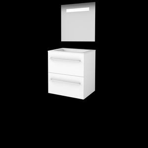 Set ECONOMIC-46 onderkast ice white 60cm grepen chroom 2x la acryl wastafel z/ kraangat spiegel geïn. LED-verl. (E46GR60A0IW)