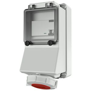 Wandcontactdoos 16A 5-polig 6H 400V IP67 aardlek 25A 4P 30mA
