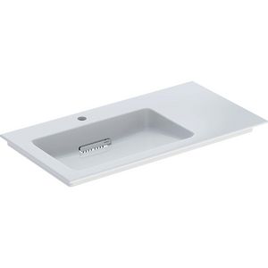 Meubelwastafel afvoer horizontaal afleg rechts 90x48cm kraangat links wit keratect ONE incl. sifon