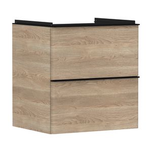 Onderkast Natural Oak 580x475mm 2x la tbv wastafel greepkleur mat zwart Xelu Q 54025670