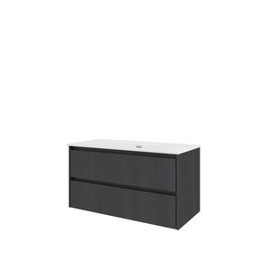 Set Proline porselein Elegant wastafel wit zonder kraangat onderkast symmetrisch black oak 100x46cm