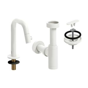 Kaldur set koudwaterkraan 3/8"aansl. sifon en afvoerplug mat wit gelakt