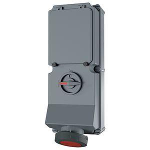 Wandcontactdoos 63A 5-polig  6H 400V IP67 DUO + rail 7296