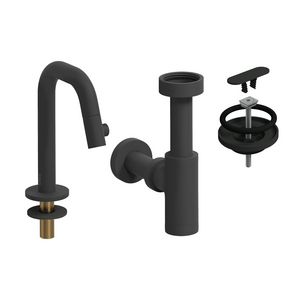 Kaldur koudwaterkraan 3/8"aansl. mat zwart incl. afvoerplug + sifon