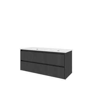 Set Proline porselein Elegant dubb. wastafel wit met 2 kraangaten onderkast symmetrisch black oak 120x46cm