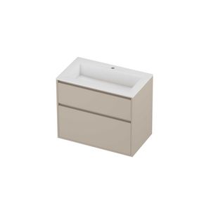 Aristo Set polystone Elegant wastafel met 1 kraangat en onderkast greeploos 2 laden a-symmetrisch in kader 800x460x670mm glans wit/Soft linen