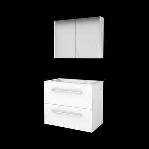 Set COMFORT-46 onderkast 80cm Ice White grepen chroom 2x la acryl wastafel 1x kraangat spiegelkast (C46GR80A1IW)