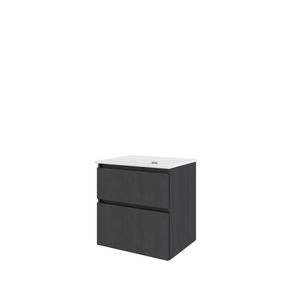 Set Proline porselein Elegant wastafel wit zonder kraangat onderkast asymmetrisch black oak 60x46cm