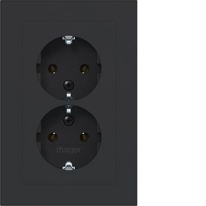 Dubbele SCHUKO-wandcontactdoos vlak A.1 nachtzwart mat