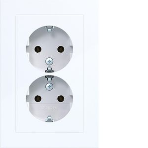 Dubbele SCHUKO-wandcontactdoos vlak A.1 lichtwit glanzend