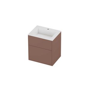 Aristo Set polystone Elegant wastafel met 1 kraangat en onderkast tbv grepen 2 laden a-symmetrisch in kader 600x460x670mm glans wit/Beauty blush