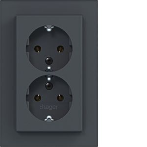 Dubbele SCHUKO-wandcontactdoos hoog A.1 antraciet