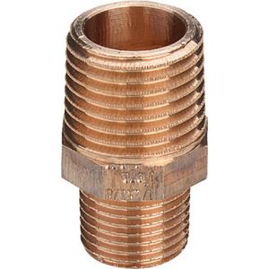Draadnippel verlopend brons 3/4"x1/2" (2x bu.) met sleutelvlak 3245