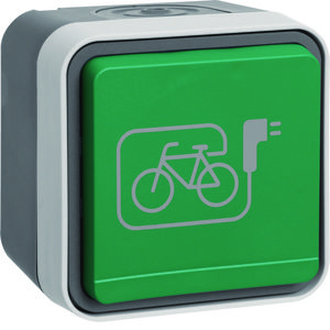 Wandcontactdoos+fietslaadsymb. tekstv. en behuizing W.1 grij