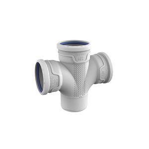 Dubbel T-stuk PP AS+ geluidsarm 87° lichtgrijs 110mm mof x mof x mof x spie