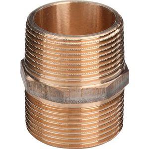 Dubbele draadnippel brons 3/8" (2x bu.) met sleutelvlak 3280
