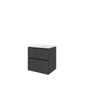Set Proline porselein Elegant wastafel wit met 1 kraangat onderkast asymmetrisch black oak 60x46cm