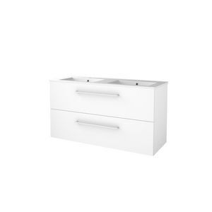 Set START-46 onderkast ice white 120cm grepen chroom 2x la porselein wastafel 2x kraangat (S46GR1202PIW)