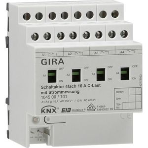Schakelactor 4-voudig 16 A hand +stroom C-last KNX DIN-rail