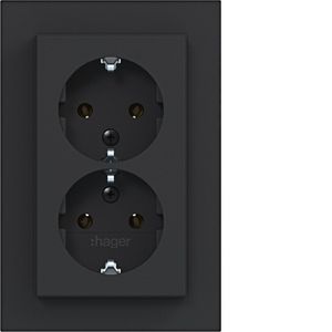 Dubbele SCHUKO-wandcontactdoos hoog A.1 nachtzwart mat