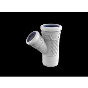 T-stuk PP AS+ geluidsarm 45° lichtgrijs 75x50x75mm mof x mof x spie