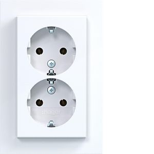 Dubbele SCHUKO-wandcontactdoos hoog A.1 lichtwit glanzend