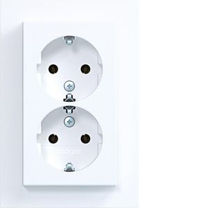Dubbele SCHUKO-wandcontactdoos hoog A.1 lichtwit mat