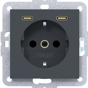 SCHUKO-wandcontactdoos met randaarde 2 x USB C (PD) A.x/C.x