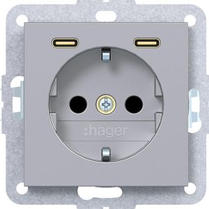 SCHUKO-wandcontactdoos met randaarde 2 x USB C (PD) A.x/C.x