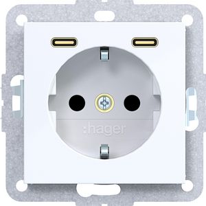 SCHUKO-wandcontactdoos randaarde 2 x USB C (PD) A.x/C.x wit