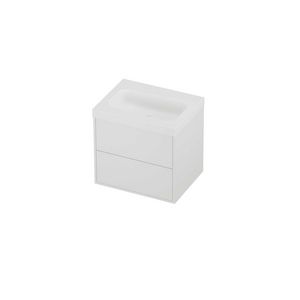 Haga Set polystone Mezza wastafel zonder kraangat en onderkast tbv grepen 2 laden symmetrisch in kader 600x460x580mm mat wit/matt white