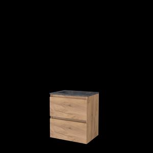 Set START-46 onderkast whisky oak 60cm greeploos 2x la hardstenen wastafel z/ kraangat (S46GL60H0WO)